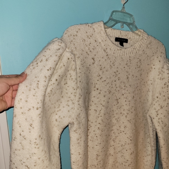 Ann Taylor Puff Sleeve Pullover Sweater White Metallic sz. XL - Picture 3 of 6
